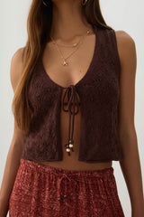 Lace Knit Tie Front Vest
