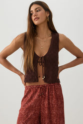 Lace Knit Tie Front Vest