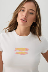 Cropped Baby T-Shirt with Beaded Motif