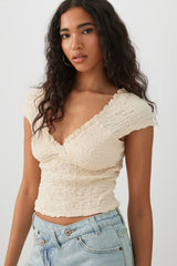Textured V-Neck Cropped Top