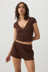 Textured V-Neck Cropped Top
