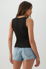 Button Front Rib Tank Top