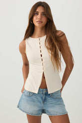 Button Front Rib Tank Top