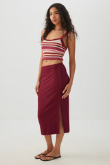 Midi Rib Side Slit Skirt
