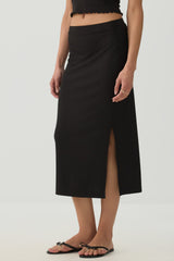 Midi Rib Side Slit Skirt