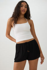 Mid Rise Crinkle Midi Inseam Shorts