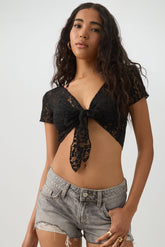 Lace Tie Front Crop Cardigan