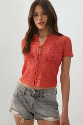 Lace Button-Front Top