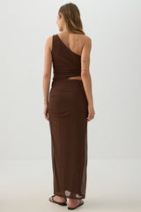 Mesh One-Shoulder Maxi Dress