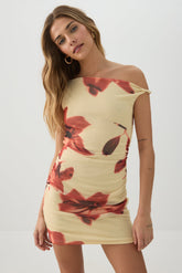 Mini Mesh Asymmetric Off Shoulder Dress