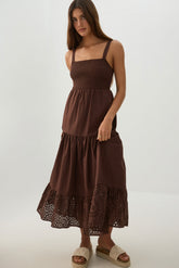 Eyelet Tiered Smocked Maxi Dress