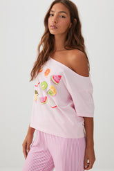 Oversized Off Shoulder PJ T-Shirt