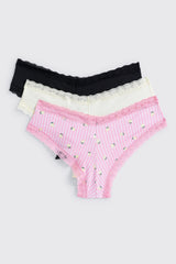 3-Pack Lace Trim Cheeky Panties