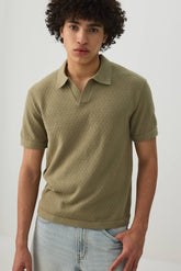 Textured Knit Johnny Collar Top
