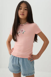 Ruched Side Printed T-Shirt