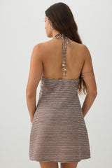 Striped Textured Knit Halter Dress