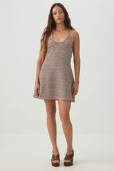 Striped Textured Knit Halter Dress