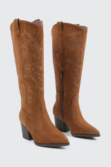 Knee High Cowboy Boots with Floral Embroideries