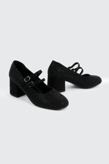 Faux Suede Block Heel Mary Janes