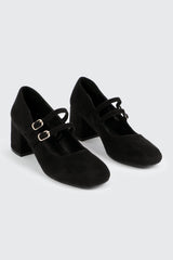 Faux Suede Block Heel Mary Janes
