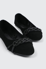Faux Suede Ballet Flats with Braided Detail