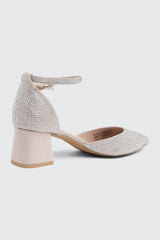 Block Heel Pumps with Rhinestones