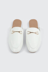 Round Toe Mules with Metal Ornament