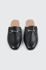 Round Toe Mules with Metal Ornament