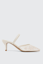 Embroidered Mesh Mule Heels
