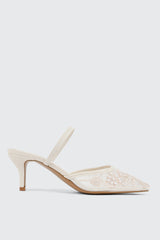 Embroidered Mesh Mule Heels