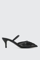 Embroidered Mesh Mule Heels