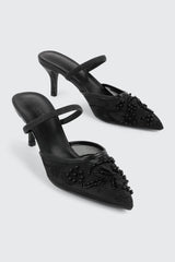 Embroidered Mesh Mule Heels