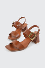 Block Heel Sandals with Buckle Strap