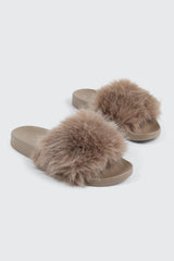 Faux Fur Pool Slides Sandals
