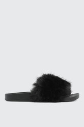 Faux Fur Pool Slides Sandals