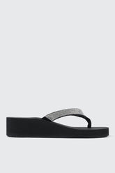 Rhinestone Platform Wedge Flip Flops