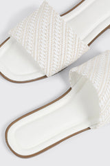 Raffia Square Toe Slide Sandals