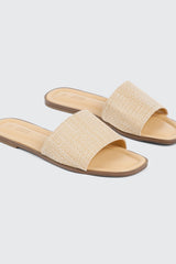 Raffia Square Toe Slide Sandals