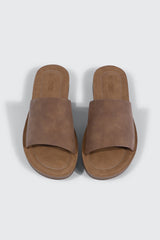 Faux Leather One Band Slide Sandals