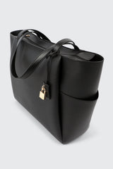 Faux Leather Tote Bag with Padlock Charm