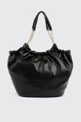 Ruched Tote Bag with Chain Straps