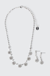 Floral Rhinestone Necklace Set
