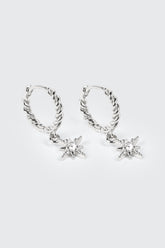 14K White Gold Plated Dangling Star Earrings