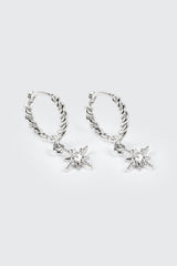 14K White Gold Plated Dangling Star Earrings