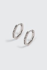 14K White Gold Plated Hexagon Hoop Earrings