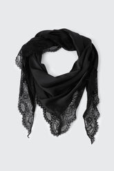 Triangular Satin Scarf with Lace Trim