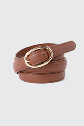 Slim Oval Buckle Faux Leather Belt