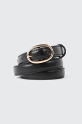 Slim Oval Buckle Faux Leather Belt