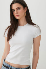 Cropped Ribbed Crew Neck T-Shirt