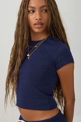 Cropped Ribbed Crew Neck T-Shirt